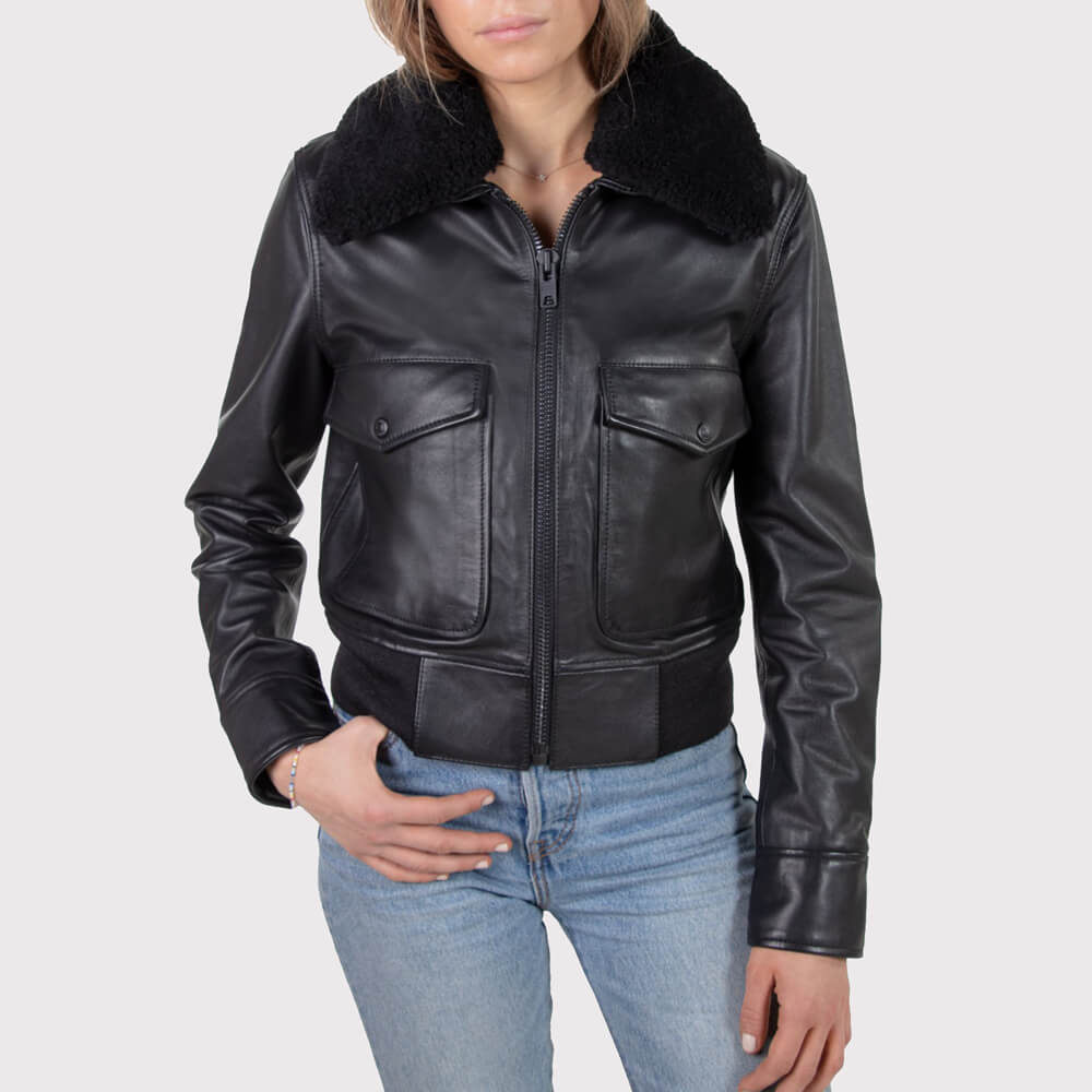 Women's Shearling Bomber Jacket - AMSEL LEATHERS