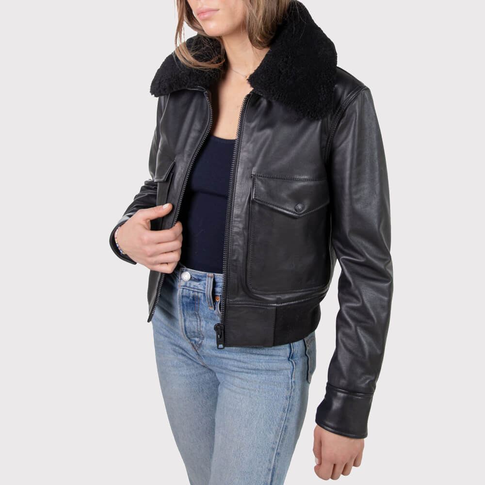 Women's Shearling Bomber Jacket - AMSEL LEATHERS