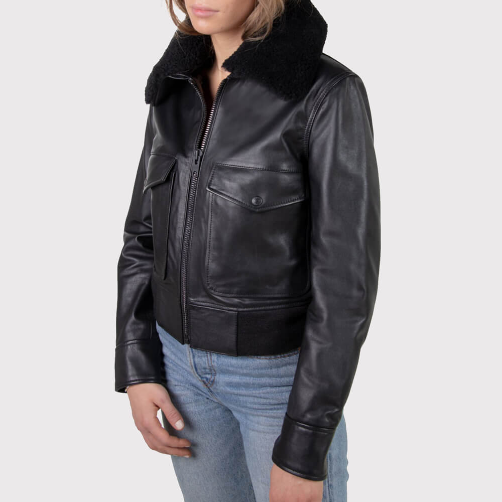 Women's Shearling Bomber Jacket - AMSEL LEATHERS