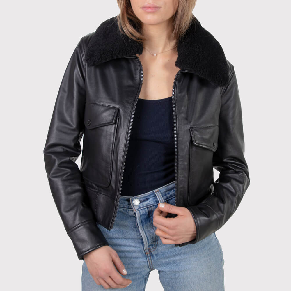 Women's Shearling Bomber Jacket - AMSEL LEATHERS