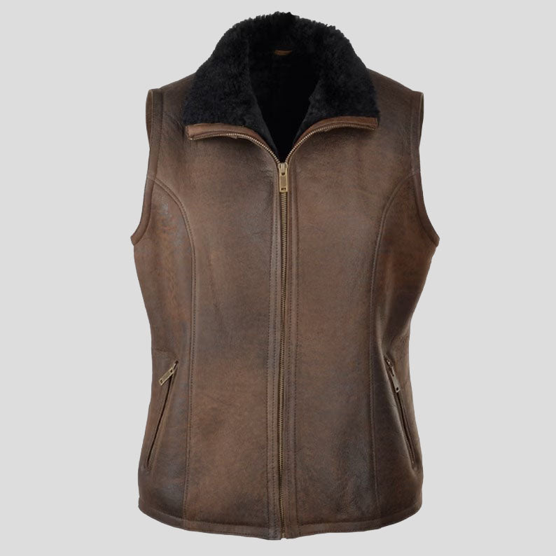 Women's Shearling Leather Vest - AMSEL LEATHERS