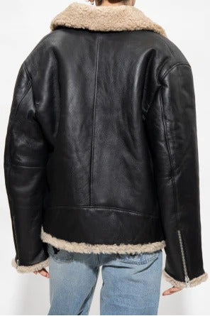 Women's Shearling Lined Black Aviator Flight Jacket - AMSEL LEATHERS