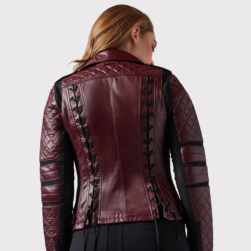 Women's Sleek Maroon Rider Lambskin Leather Jacket - AMSEL LEATHERS