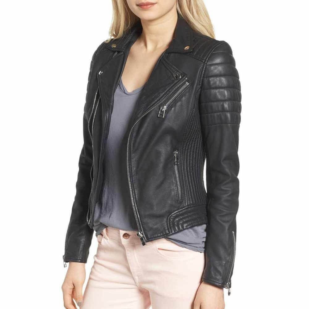 Women's Slim Fit Black Classic Motorcycle Leather Jacket - AMSEL LEATHERS