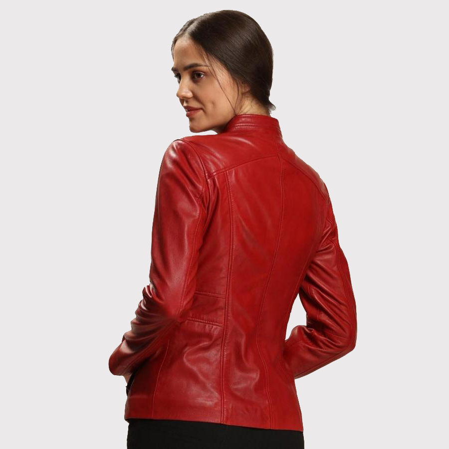 Women's Slim and Skinny Red Lambskin Leather Jacket - AMSEL LEATHERS