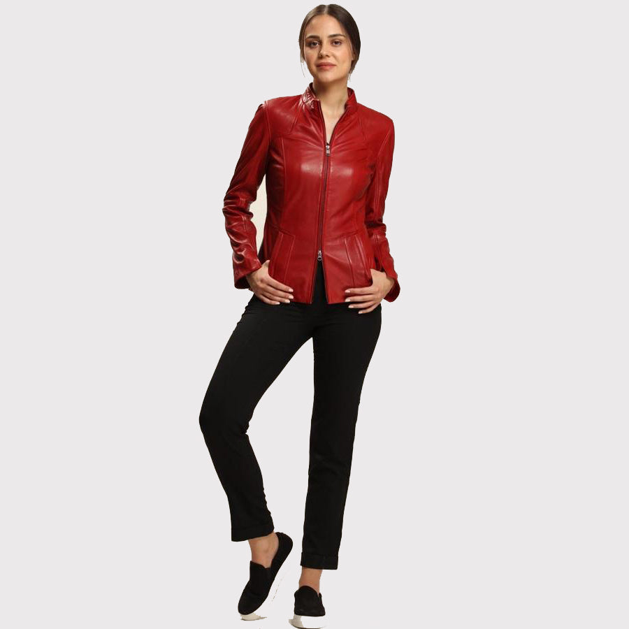 Women's Slim and Skinny Red Lambskin Leather Jacket - AMSEL LEATHERS