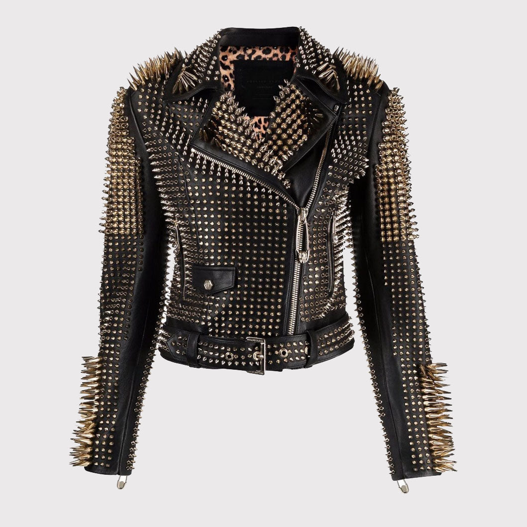 Women's Studded Leather Biker Jacket - Edgy Fashion - AMSEL LEATHERS