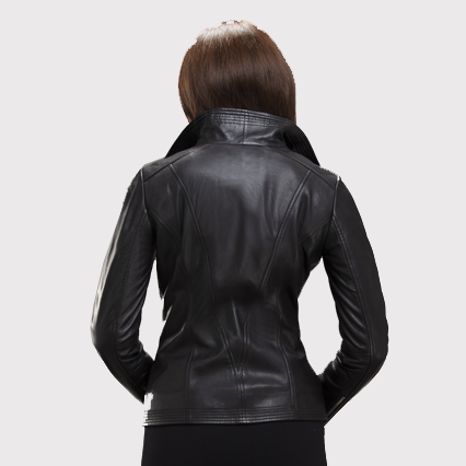 Stylish Collar Women's Black Bomber Leather Jacket - AMSEL LEATHERS