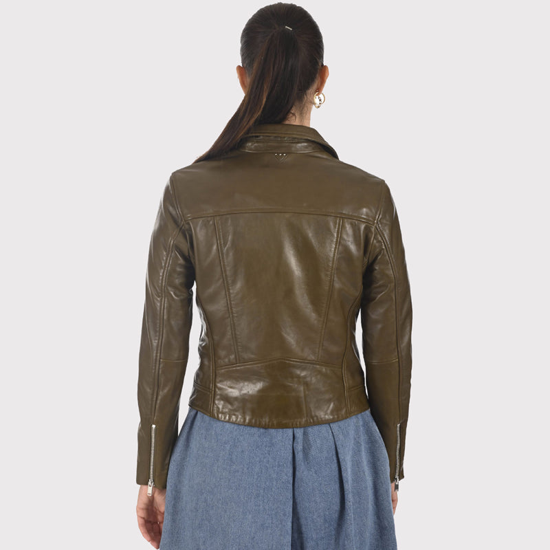 Women's Stylish Olive Green Leather Jacket - AMSEL LEATHERS