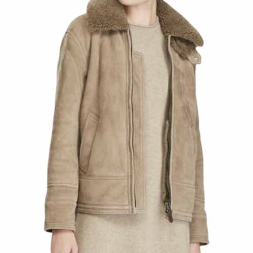 Women’s Suede Leather Shearling Bomber Jacket - AMSEL LEATHERS