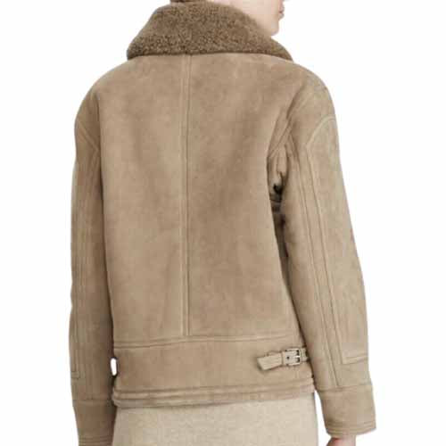 Women’s Suede Leather Shearling Bomber Jacket - AMSEL LEATHERS