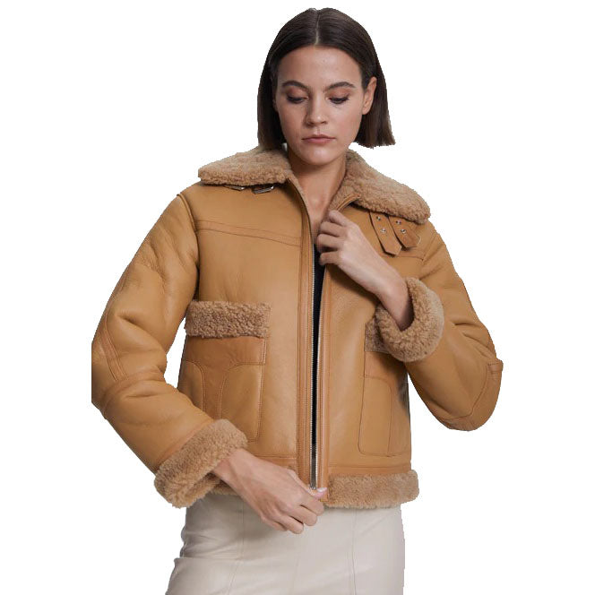 Women's Suede Shearling Jacket with Mink Curly Fur - AMSEL LEATHERS