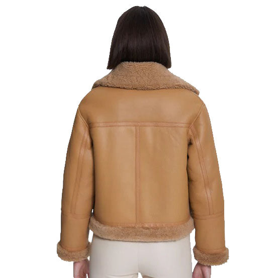 Women's Suede Shearling Jacket with Mink Curly Fur - AMSEL LEATHERS