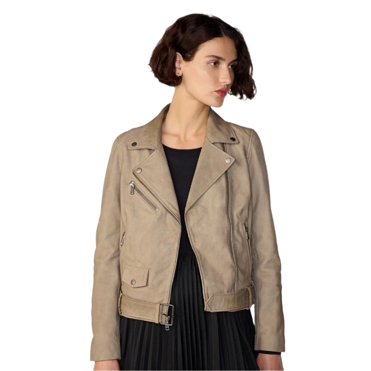 New Women's Tan Beige Suede Biker Leather Jacket - AMSEL LEATHERS