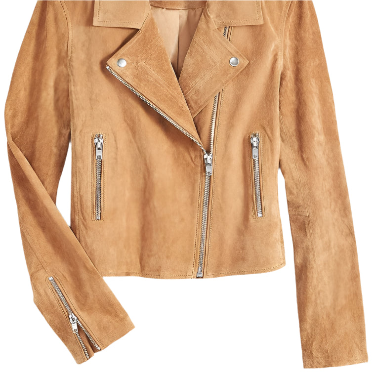 Women's Tan Brown Suede Biker Leather Jacket - AMSEL LEATHERS