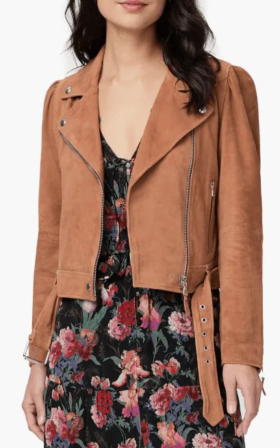 Women's Tan Brown Suede Leather Biker Jacket - AMSEL LEATHERS