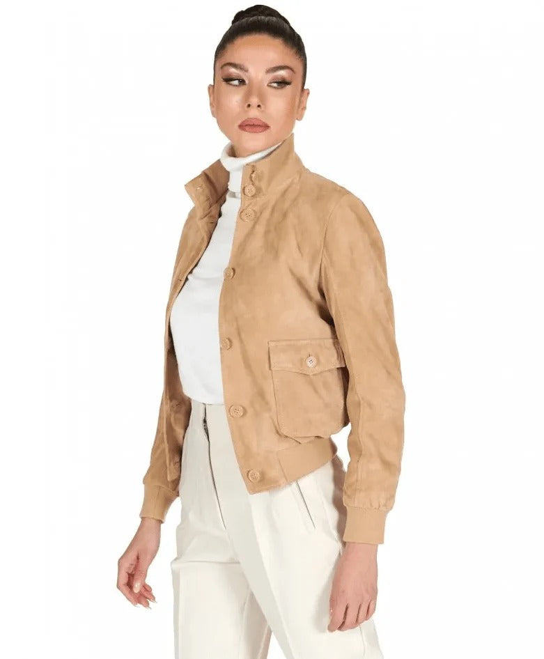 Women's Tan Brown Trucker Suede Leather Jacket - AMSEL LEATHERS