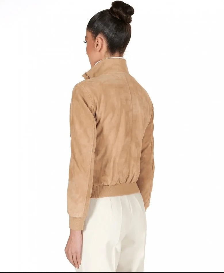 Women's Tan Brown Trucker Suede Leather Jacket - AMSEL LEATHERS