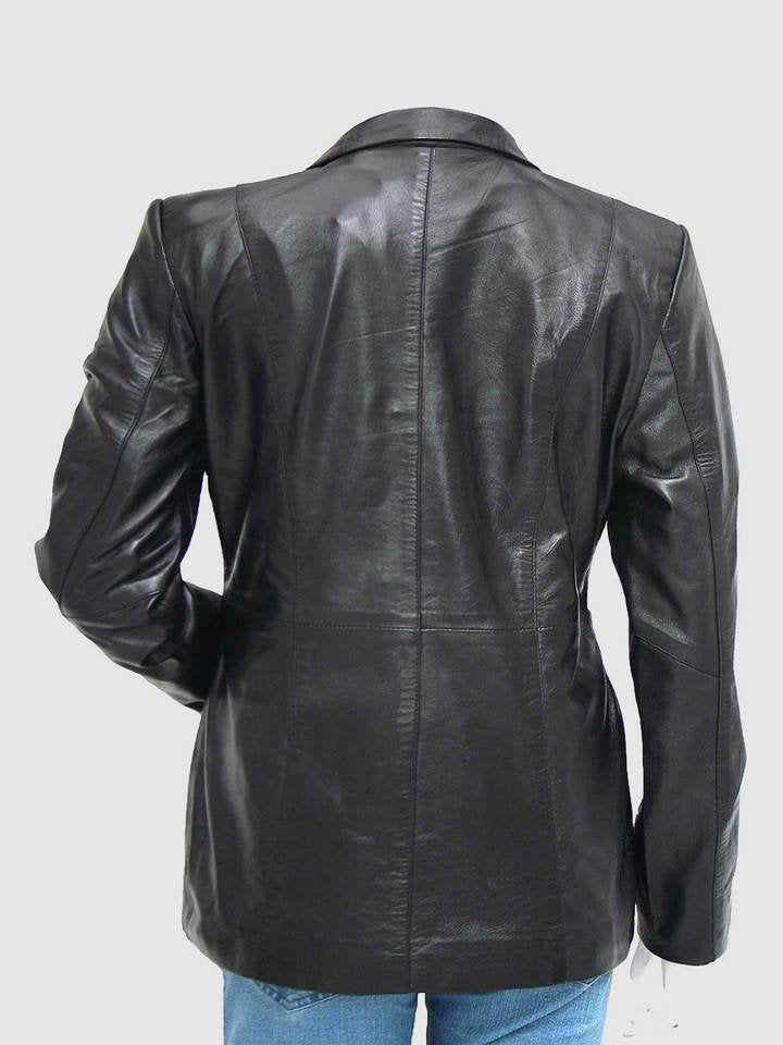 New Design Women's Three-Button Black Leather Blazer Coat - AMSEL LEATHERS