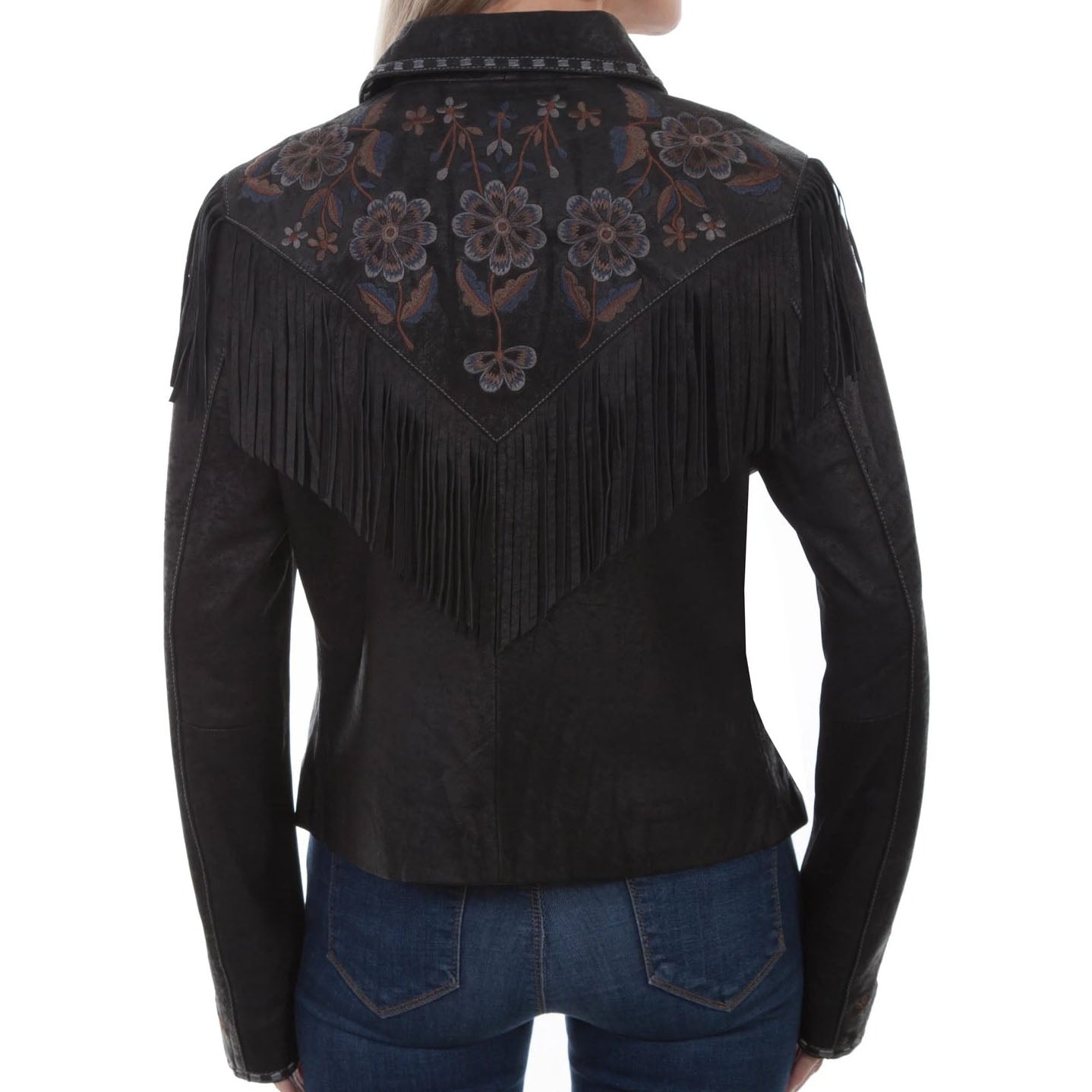 Women's Vintage Black Suede Fringe Jacket - AMSEL LEATHERS