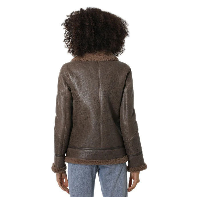 Women's Vintage Sheepskin Bomber Jacket with Cashmere Fur - AMSEL LEATHERS