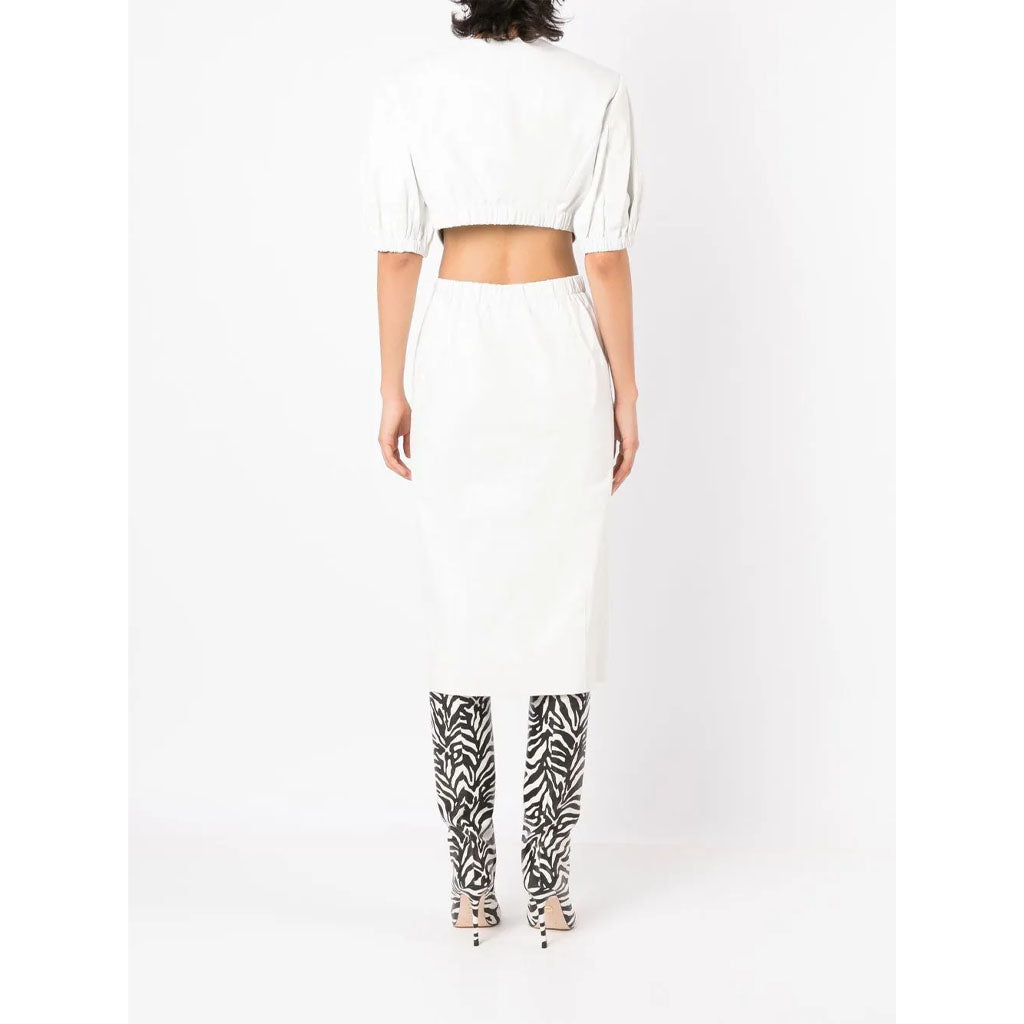 Women's White Leather Dress with Cutout Details - AMSEL LEATHERS