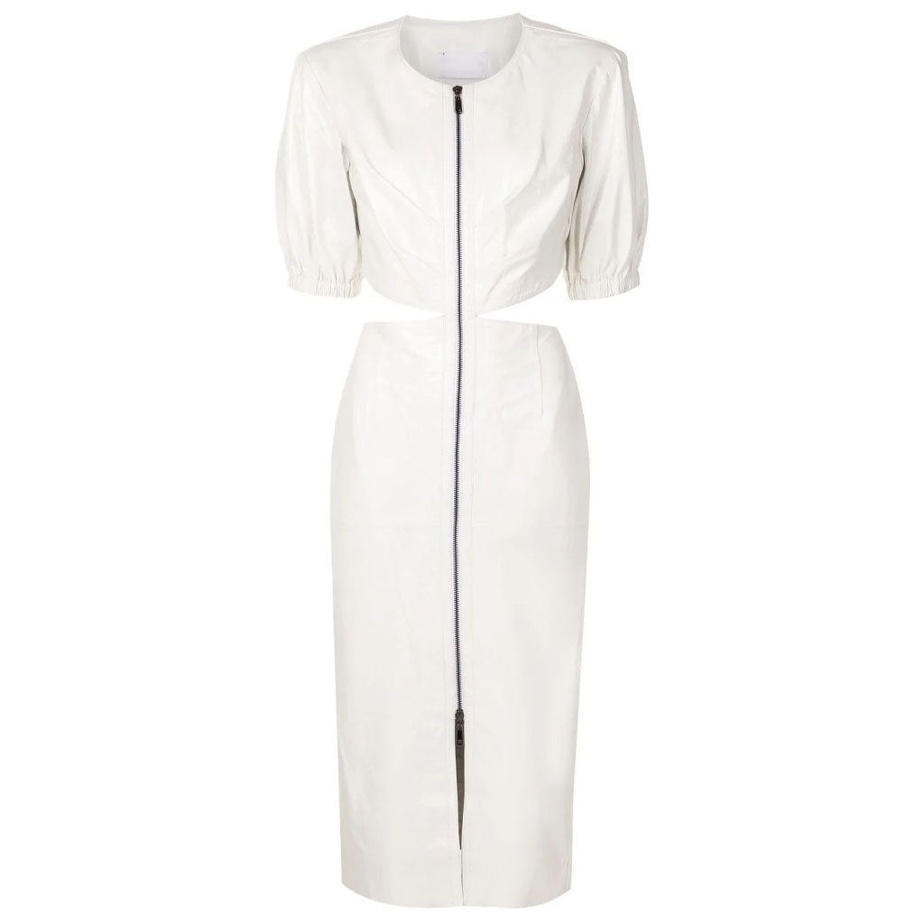 Women's White Leather Dress with Cutout Details - AMSEL LEATHERS