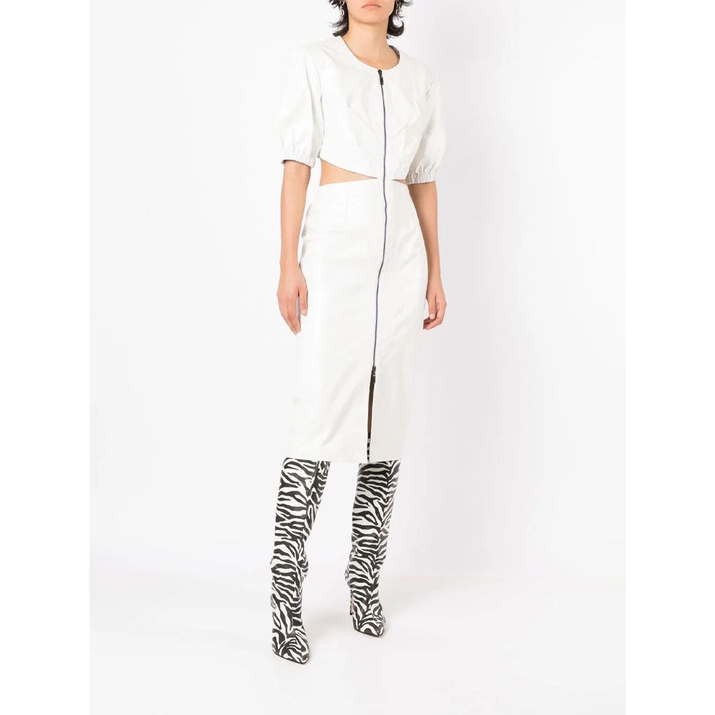 Women's White Leather Dress with Cutout Details - AMSEL LEATHERS