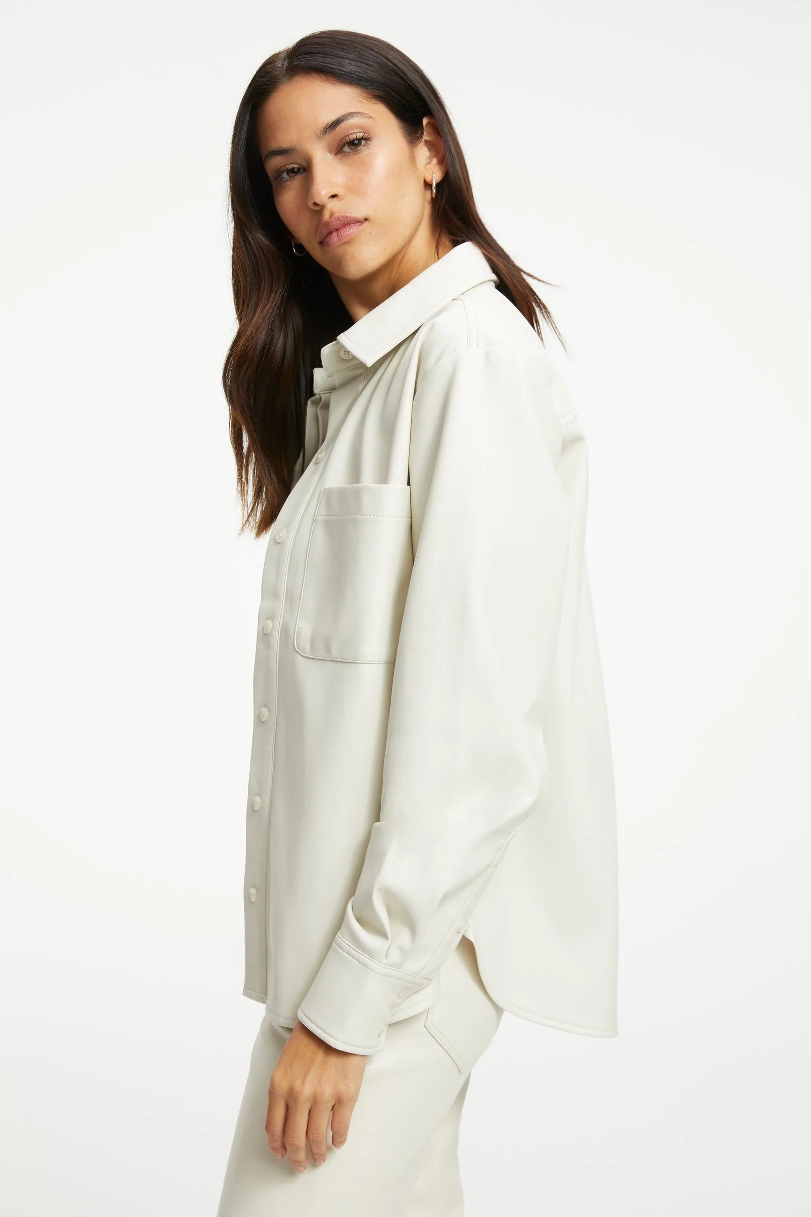 Women's White Full Sleeve Leather Shirt - AMSEL LEATHERS