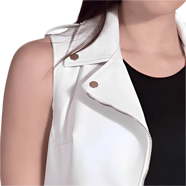 Women's White Leather Biker Vest - AMSEL LEATHERS