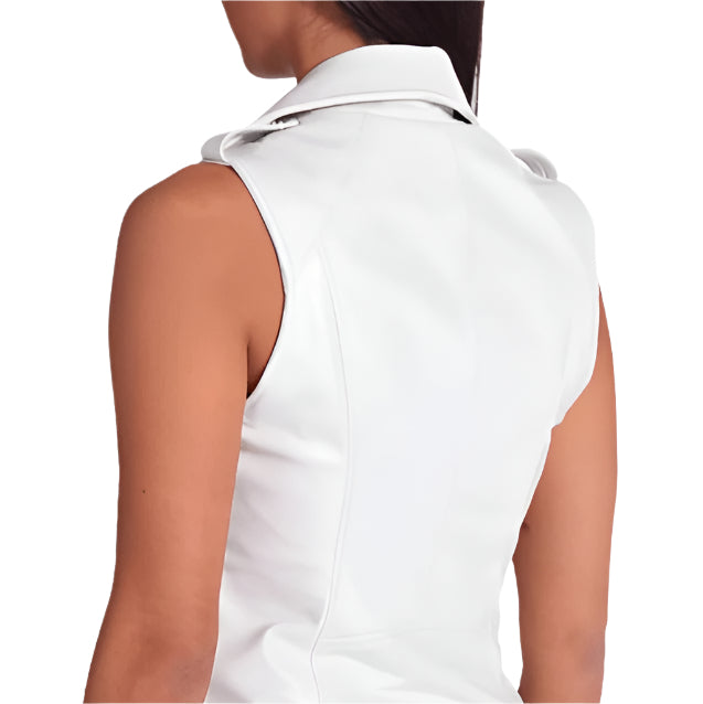 Women's White Leather Biker Vest - AMSEL LEATHERS