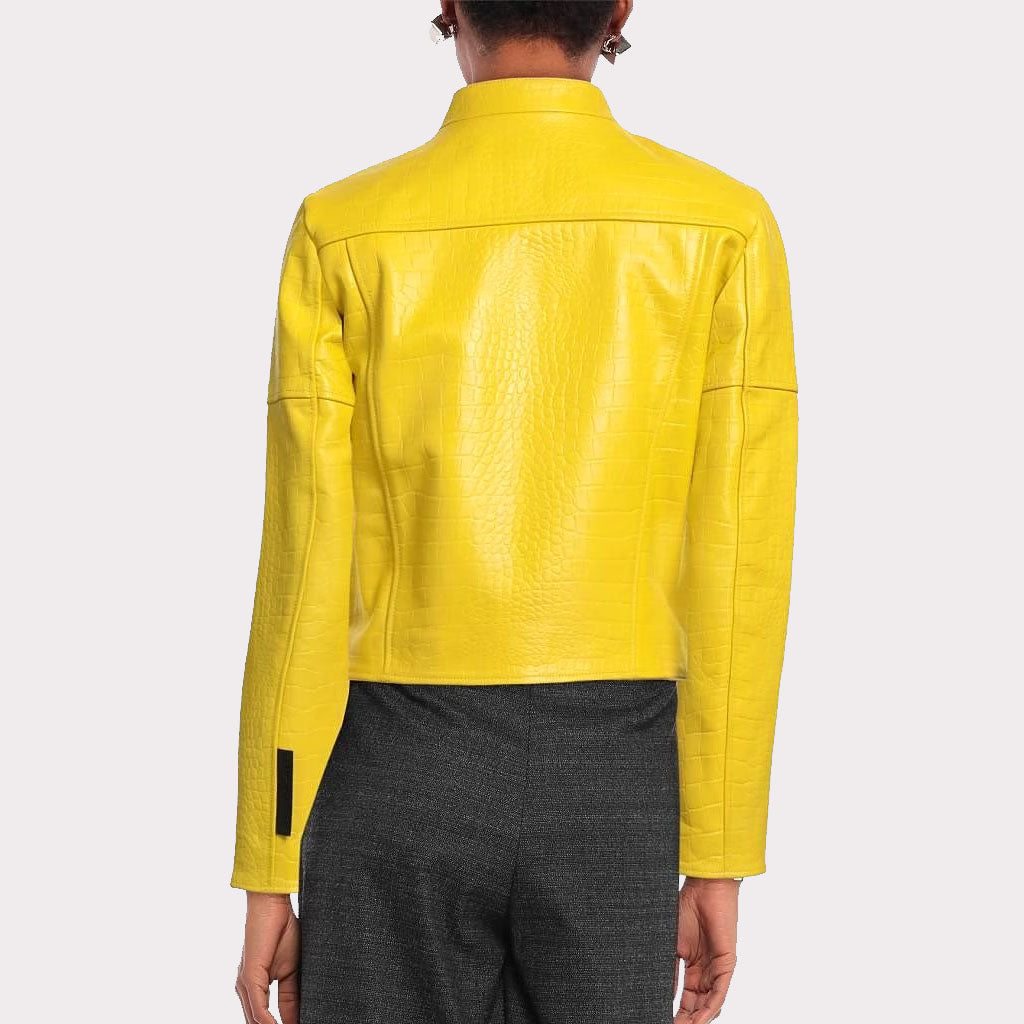 Yellow Croc-Embossed Leather Jacket for Women - AMSEL LEATHERS