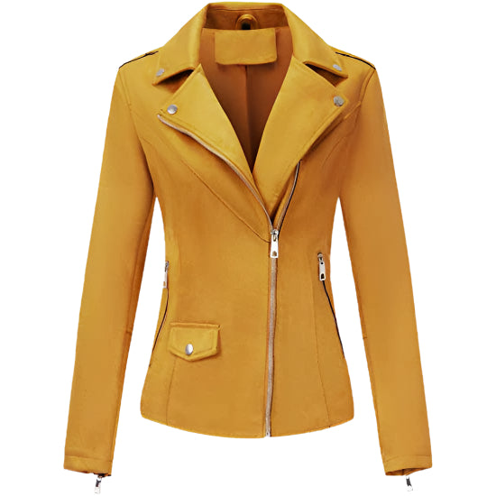 Women's Yellow Suede Leather Moto Biker Jacket - AMSEL LEATHERS