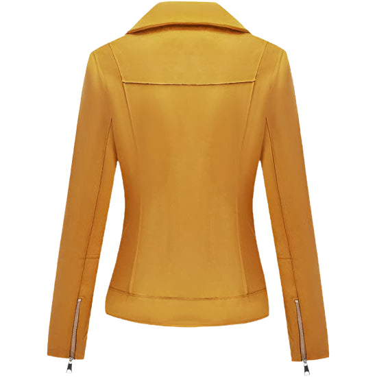 Women's Yellow Suede Leather Moto Biker Jacket - AMSEL LEATHERS