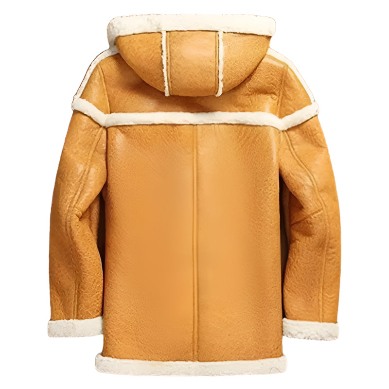 Men's Hooded B7 Sheepskin Shearling Bomber Coat in Yellow Amsel Leathers