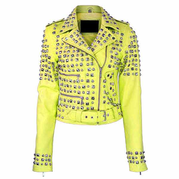 Women Studded Brando Motorcycle Genuine Leather Jacket - AMSEL LEATHERS